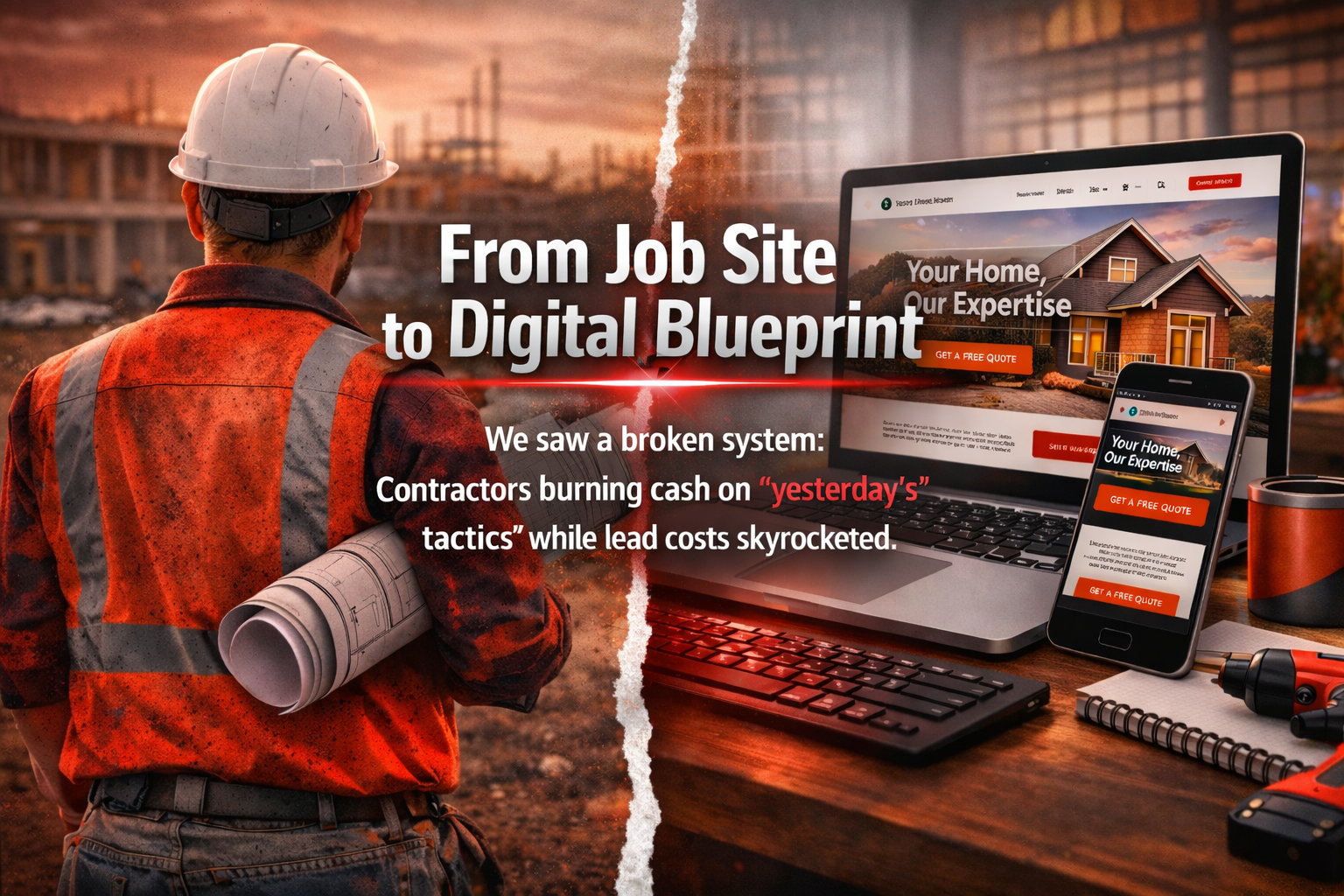 Contractor reviewing blueprints